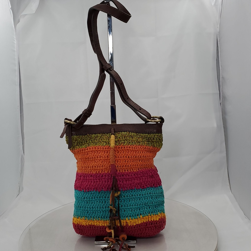 Vintage/Dirty Lucky Brand Crochet Rainbow Stripe Hobo Crossbody Bag Multicolor
